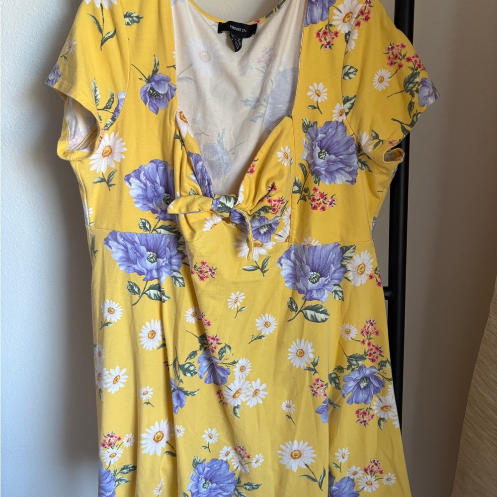 Forever 21 Plus Yellow Floral Fit and Flare Mini Dress